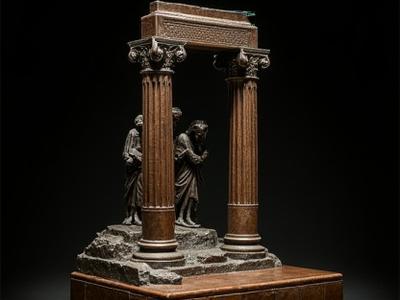 Scultura in bronzo ispirata alle rovine romane, con un tocco moderno.