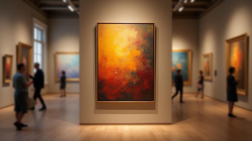 Un dipinto curato e ben conservato appeso in una galleria luminosa.